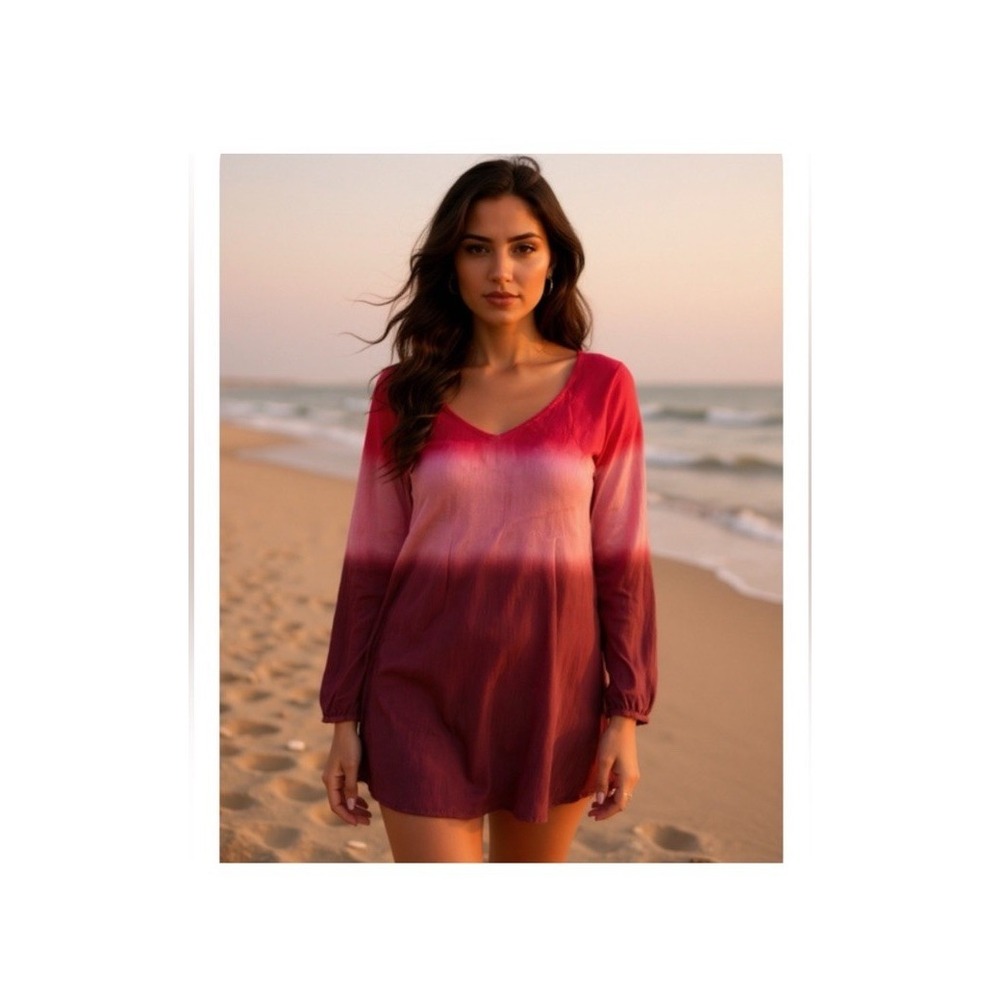Soft Surroundings Plus‎ 1X Pink Purple Ombre Dip Dye Crinkle Tunic V Neck